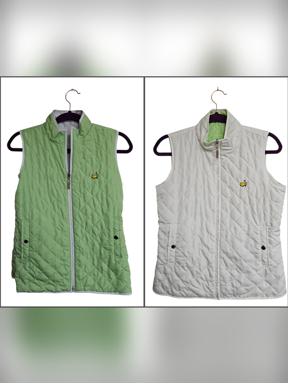 Magnolia Lane Collection Golf Masters Reversible White Green Quilted Vest Size S